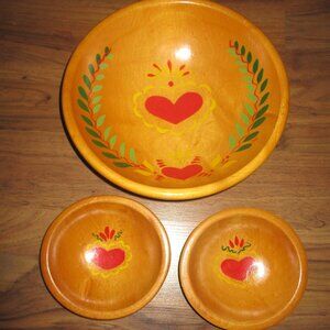 Munising Wood Footed Decorated Mixing Kitchen Dough Bowl Farmhouse Style & 2 sm